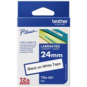 BROTHER TZE251 LABEL TAPE LAMINATED W24MM X L8M BLACK ON WHITE