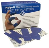 HELPIT PLASTERS METAL DETECTABLE WATERPROOF 80 STANDARD10 FTIP 10 KNUCKLE BLUE BOX 100