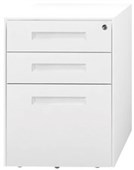 METALICON SPECTRUM MOBILE 2 DRAWER 1 FILE WITH PENCIL TRAY LOCKABLE POWDERCOAT W410 X D500 X H575MM WHITE WITH WHITE HANDLES