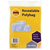 MARBIG PLASTIC BAG RESEALABLE 45MU W130 X L155MM CLEAR PACK 50