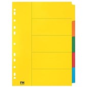 FM CARDBOARD DIVIDER 5 TAB A4 COLOURED
