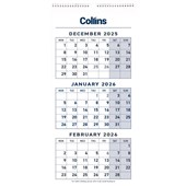 COLLINS WALL CALENDAR THREE MONTH TO VIEW W290 X L620MM EVEN YEAR