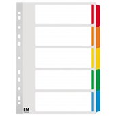 FM CARDBOARD DIVIDER REINFORCED 5 TAB A4 COLOURED