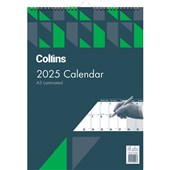 COLLINS CALENDAR WIRO MONTH TO VIEW LAMINATED A3 ODD YEAR