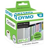 DYMO 99019 LW LEVER ARCH LABELS 59 X 190MM WHITE ROLL 100