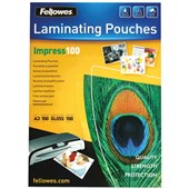 FELLOWES LAMINATING POUCH GLOSS A3 100MIC PACK 100