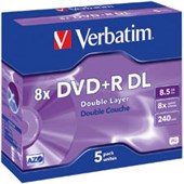 VERBATIM 43541 DVDR DL 85GB 8X DUAL LAYER JEWEL CASE SILVER PACK 5