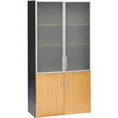 PULSE CUPBOARD OS545 2 GLASS 2 WOOD DOORS 1800MM BEECH AND IRONSTONE