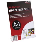 DEFLECTO SIGN HOLDER SLANTED PORTRAIT A4 CLEAR