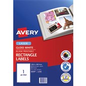 AVERY 959767 L7767 PHOTO QUALITY MULTIPURPOSE LABEL LASER 1UP GLOSS WHITE PACK 25