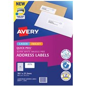 AVERY 959012 L7651 QUICK PEEL ADDRESS LABEL WITH SURE FEED LASER 65UP WHITE PACK 25